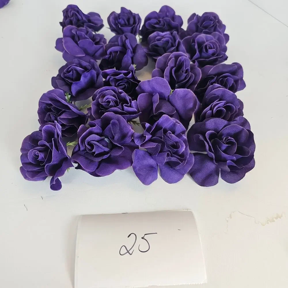 25 Purple Silk Rose Heads Stemless Wedding Floral Craft DIY Wreaths 2.5in